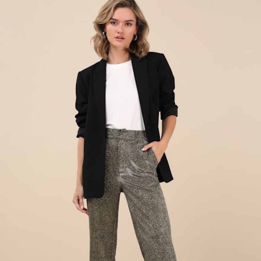 Lulus Shiniest Stance Gold Glitter High-rise Wide-leg Trousers - Size XXS